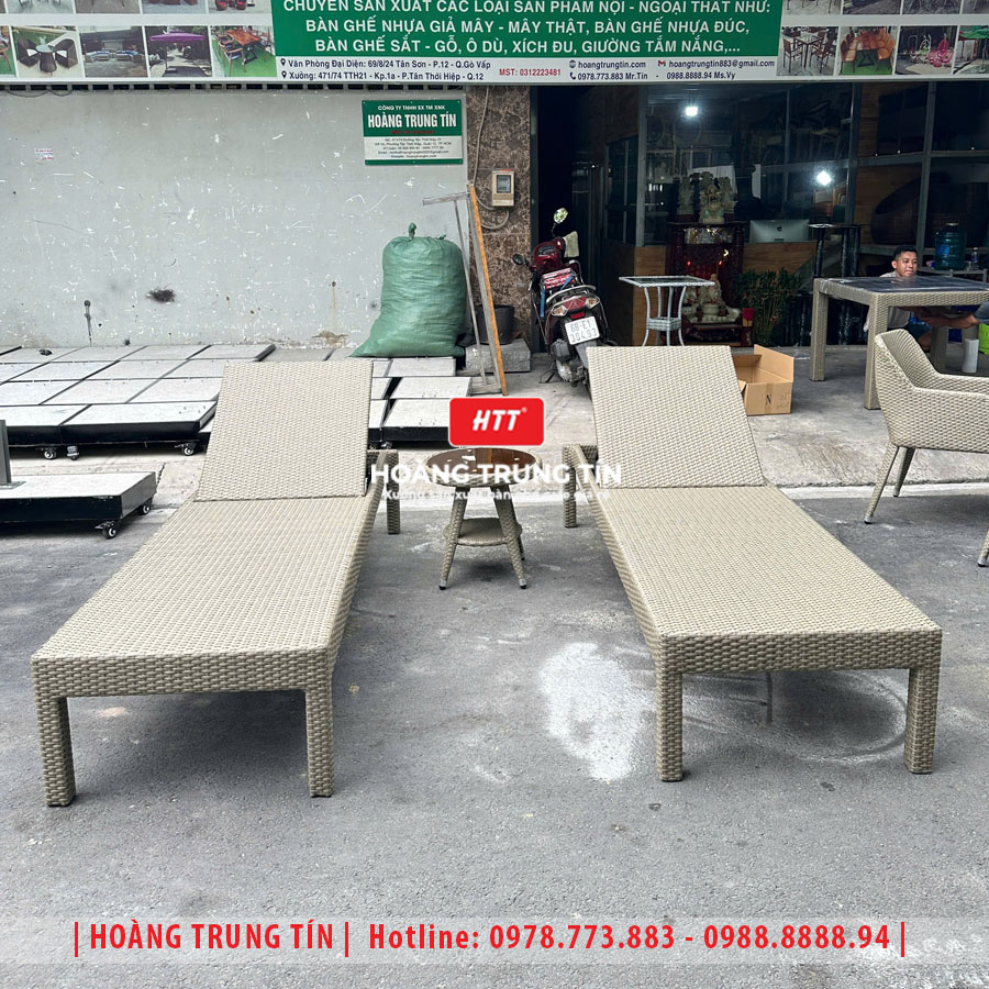Giường tắm nắng đan nhựa giả mây HTT023