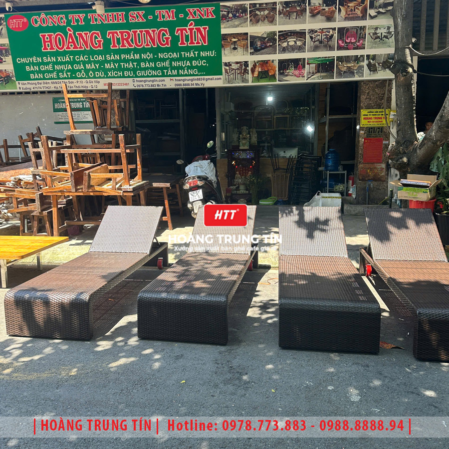 Giường tắm nắng đan nhựa giả mây HTT026