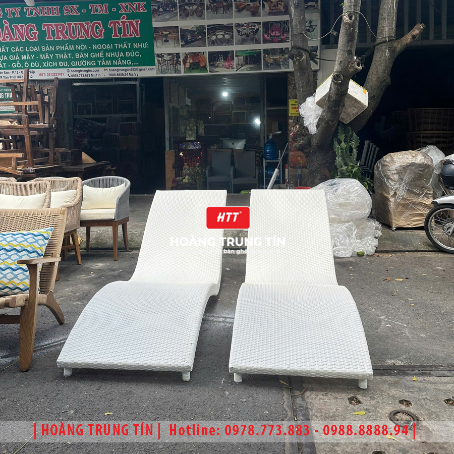 Giường tắm nắng đan nhựa giả mây HTT027