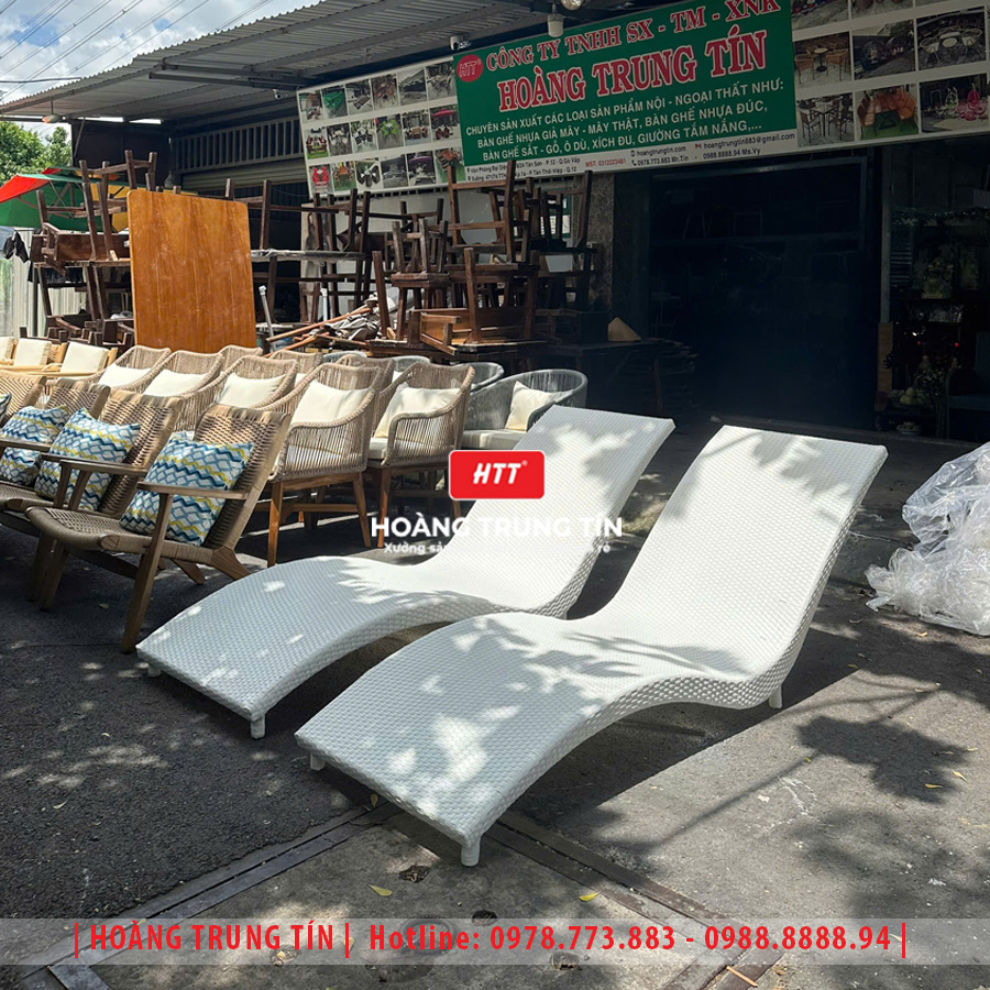 Giường tắm nắng đan nhựa giả mây HTT027