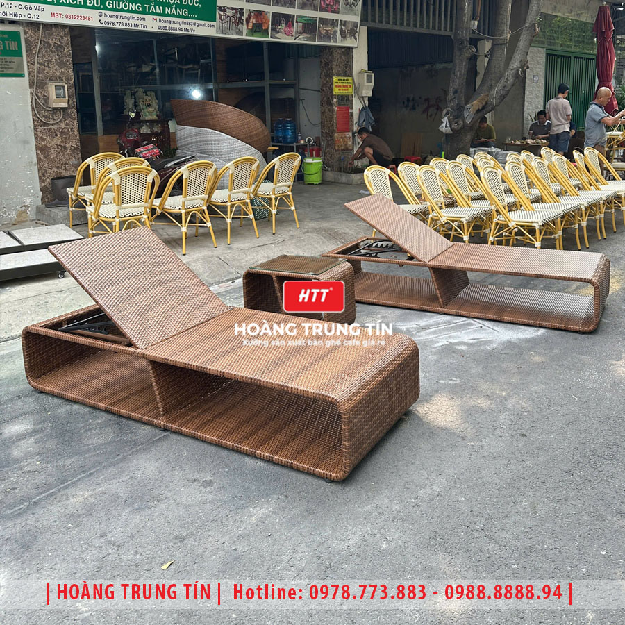 Giường tắm nắng đan nhựa giả mây HTT021