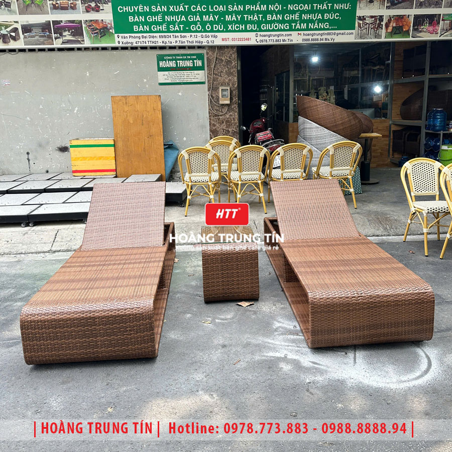 Giường tắm nắng đan nhựa giả mây HTT021