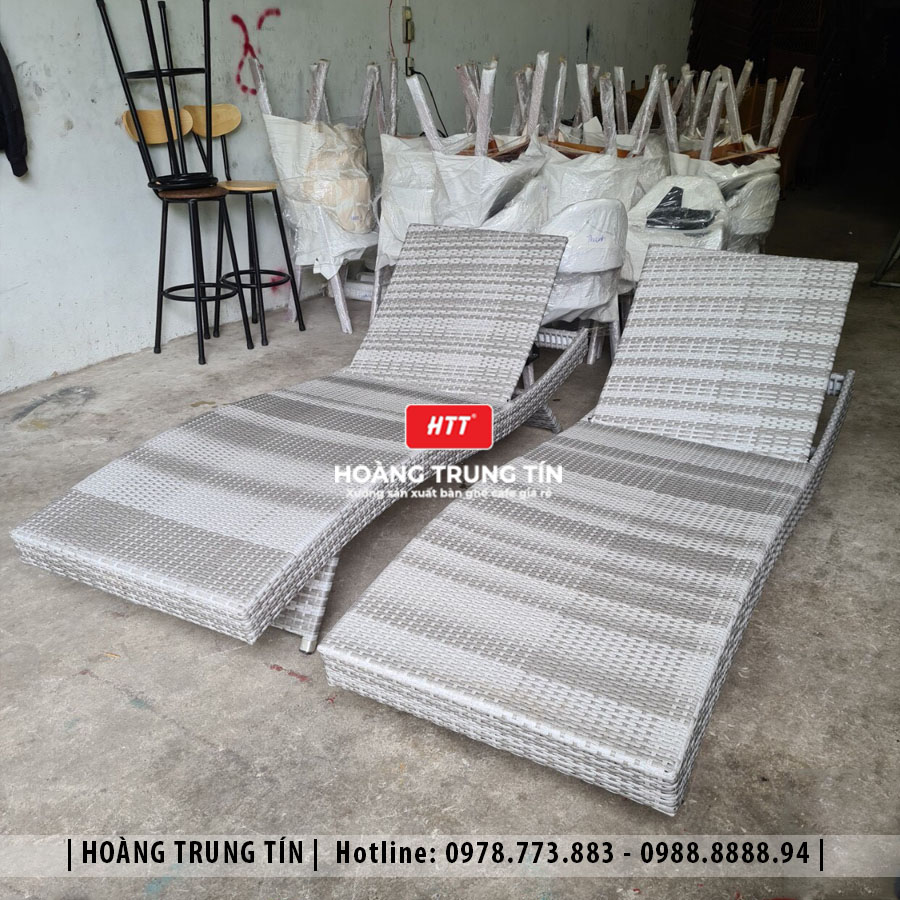 Giường tắm nắng đan nhựa giả mây HTT007