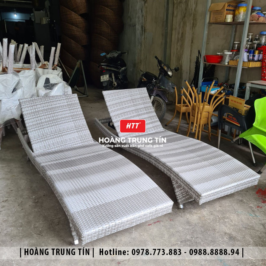 Giường tắm nắng đan nhựa giả mây HTT007