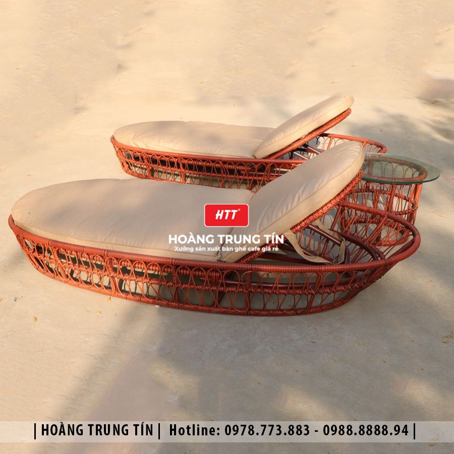 Giường tắm nắng đan nhựa giả mây HTT005