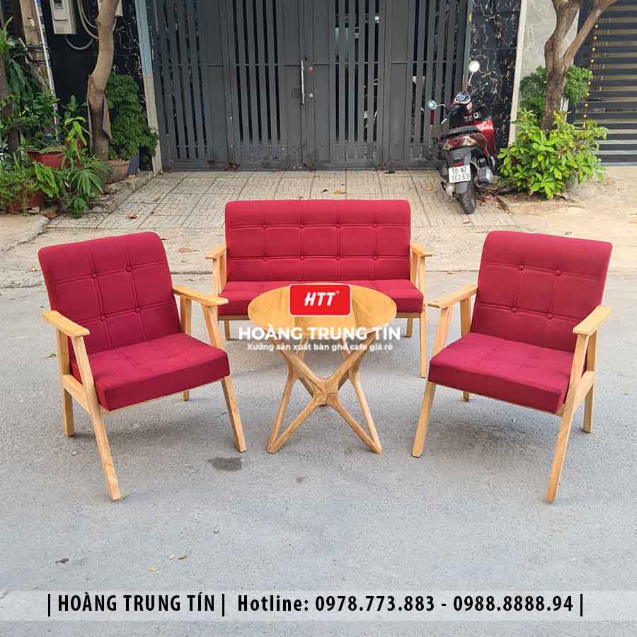 Bàn ghế sofa gỗ nệm cafe HTT02