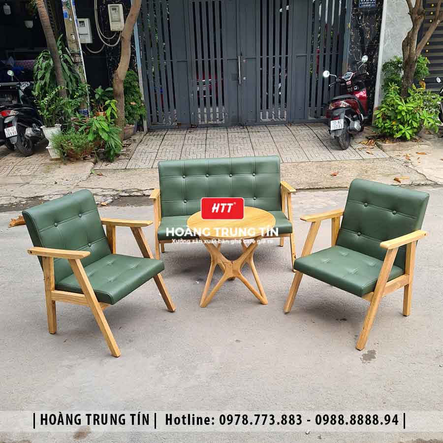 Bàn ghế sofa gỗ nệm cafe HTT06