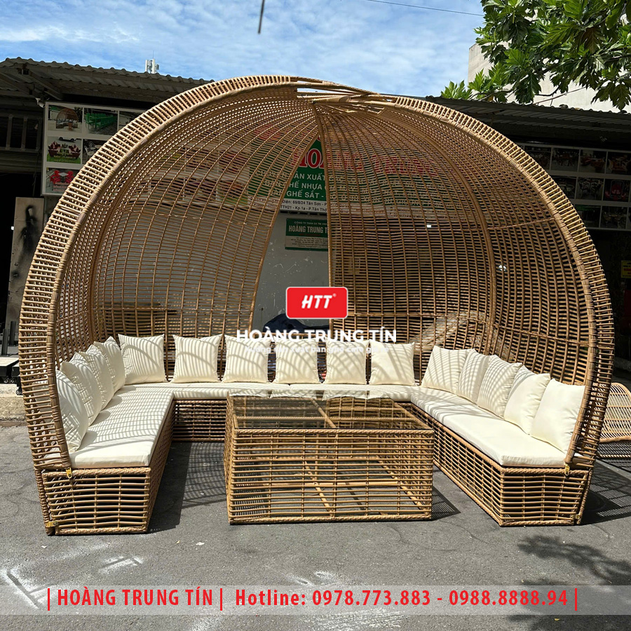 Sofa mái vòm đan nhựa giả mây ngoài trời HTT01