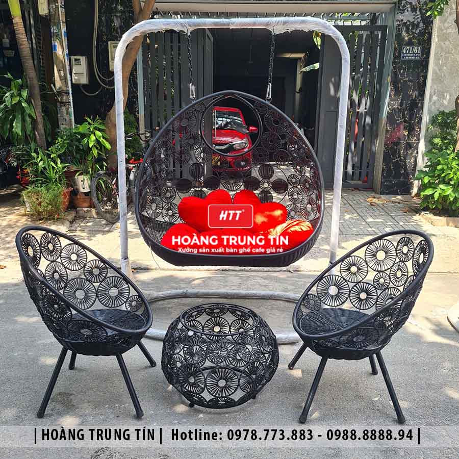 Xích đu đan nhựa giả mây ngoài trời HTT04