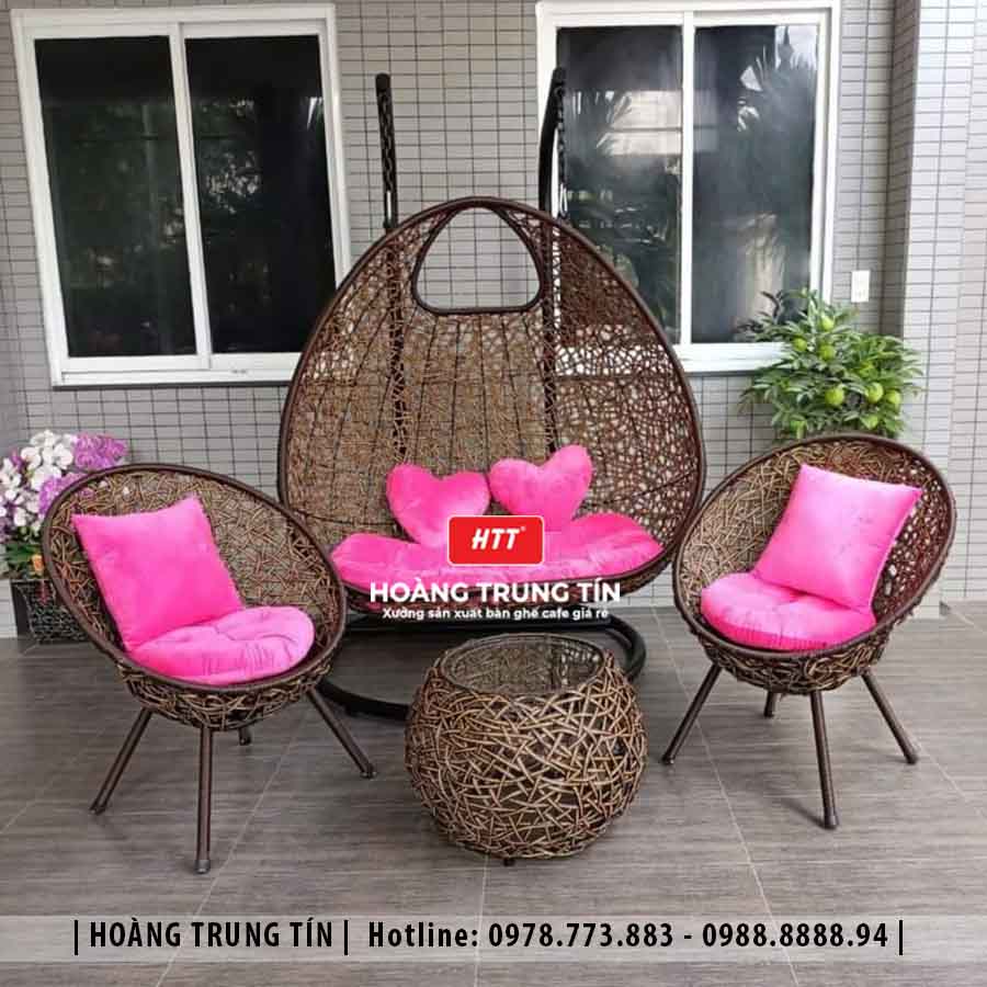 Xích đu đôi đan nhựa giả mây ngoài trời HTT14
