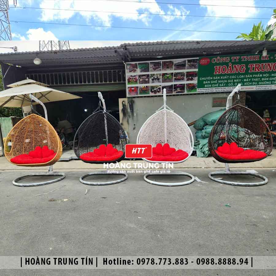 Xích đu đôi đan nhựa giả mây ngoài trời HTT12