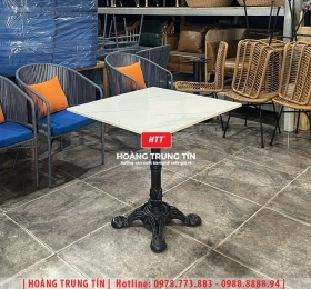 Bàn cafe chân gang đúc mặt đá HTT02