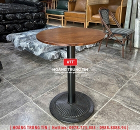 Bàn cafe chân mâm gang mặt gỗ HTT01