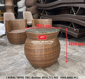 Bàn cafe đan nhựa giả mây HTT22