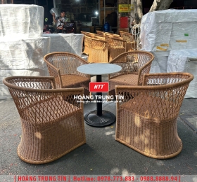 Bàn ghế cafe đan nhựa mây cao cấp HTT051
