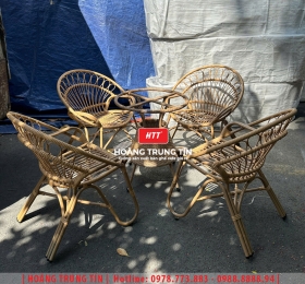 Bàn ghế cafe đan nhựa mây cao cấp HTT055