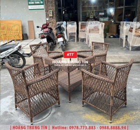 Bàn ghế cafe đan nhựa mây cao cấp HTT052