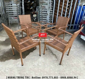 Bàn ghế nhựa giả mây ngoài trời HTT018