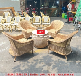 Bàn ghế cafe đan nhựa mây cao cấp HTT053