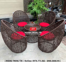 Bàn ghế sofa trứng đan nhựa mây HTT048