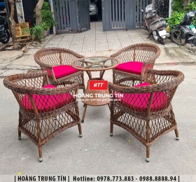 Bàn ghế nhựa giả mây ngoài trời HTT027