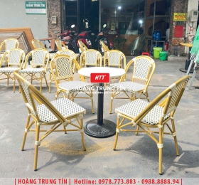 Bàn ghế cafe đan nhựa mây cao cấp HTT054