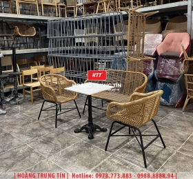 Bàn ghế nhựa giả mây ngoài trời HTT052