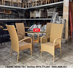 Bàn ghế cafe nhựa giả mây HTT057