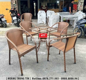 Bàn ghế nhựa giả mây ngoài trời HTT009