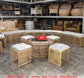 Bàn ghế cafe đan nhựa mây cao cấp HTT058