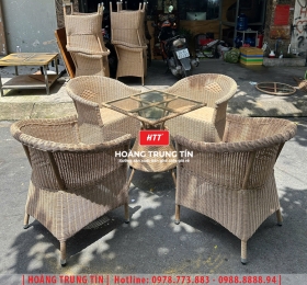 Bàn ghế nhựa giả mây ngoài trời HTT054