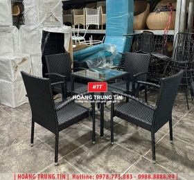 Bàn ghế cafe nhựa giả mây HTT110