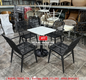 Bàn ghế cafe đan nhựa mây cao cấp HTT059