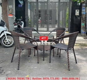 Bàn ghế cafe nhựa giả mây HTT113