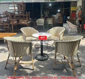 Bàn ghế cafe đan nhựa mây cao cấp HTT060