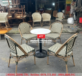 Bàn ghế cafe đan nhựa mây cao cấp HTT061