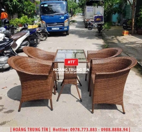 Bàn ghế cafe nhựa giả mây HTT079