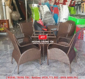 Bàn ghế cafe nhựa giả mây HTT082