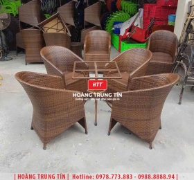 Bàn ghế cafe nhựa giả mây HTT087