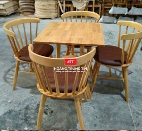 Bàn gỗ kết hợp ghế gỗ bọc nệm