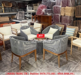 Bàn ghế cafe đan dây dù HTT02