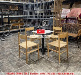 Bàn ghế cafe gỗ đan dây giấy se HTT01