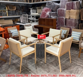 Bàn ghế cafe gỗ đan dây giấy se HTT02