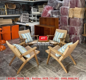 Bàn ghế cafe gỗ đan dây giấy se HTT03