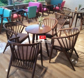 Bộ bàn ghế cafe gỗ nệm BCF009