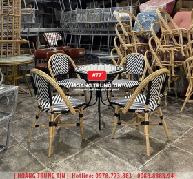 Bàn ghế cafe đan nhựa mây cao cấp HTT062