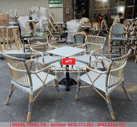 Bàn ghế cafe đan nhựa mây cao cấp HTT063