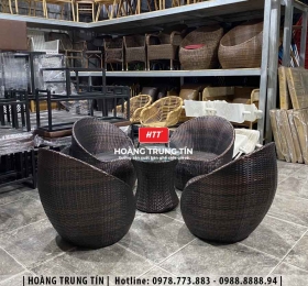 Bàn ghế sofa trứng đan nhựa mây HTT044