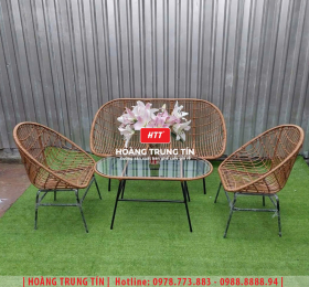 Bàn ghế cafe nhựa giả mây HTT102