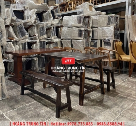 Bàn ghế gỗ quán ăn ngoài trời HTT01
